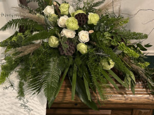 Verde Embrace – Casket Spray (All Greens & Green Roses)